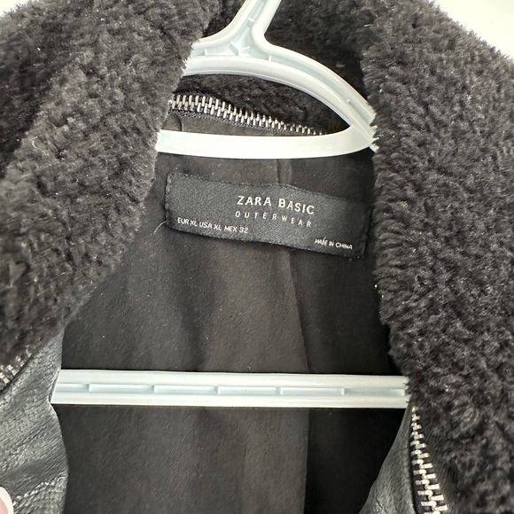 Zara Black Bomber Utility Jacket with Fur Size L - Picture 2 of 2